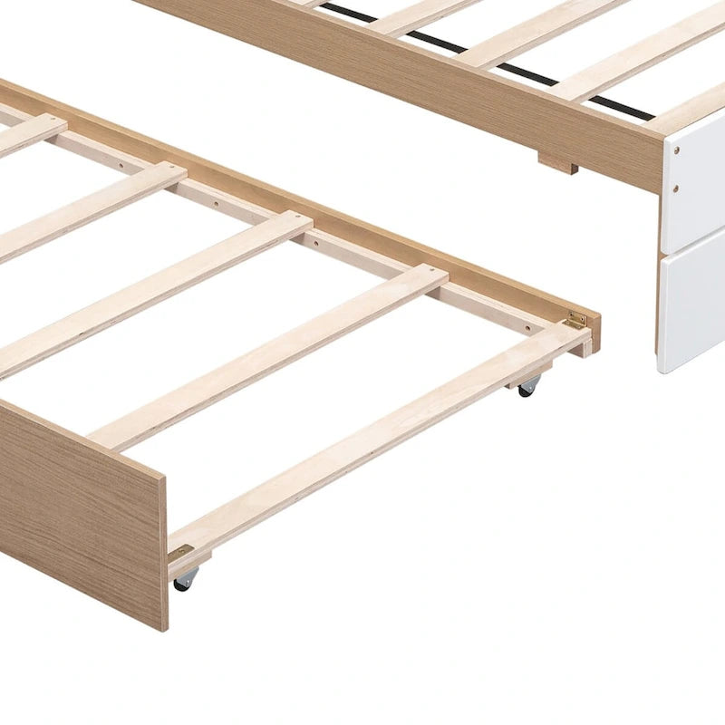 Cadre de lit plateforme en bois double de style ferme moderne avec lit gigogne simple