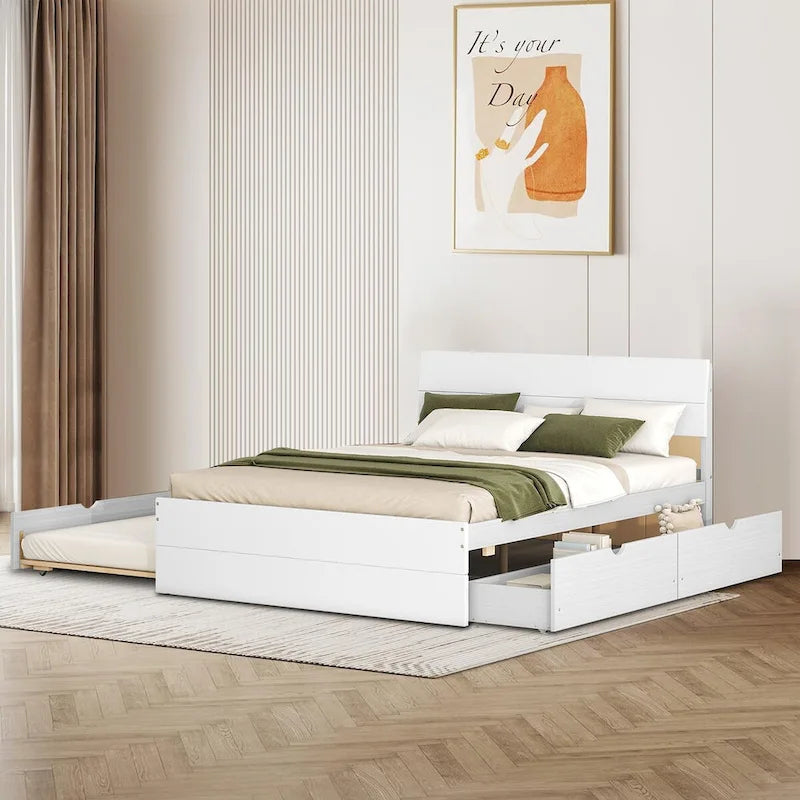 Cadre de lit plateforme en bois double de style ferme moderne avec lit gigogne simple