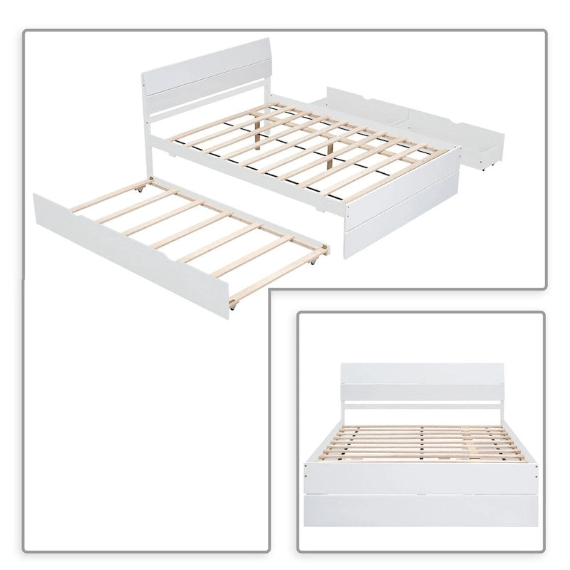 Cadre de lit plateforme en bois double de style ferme moderne avec lit gigogne simple