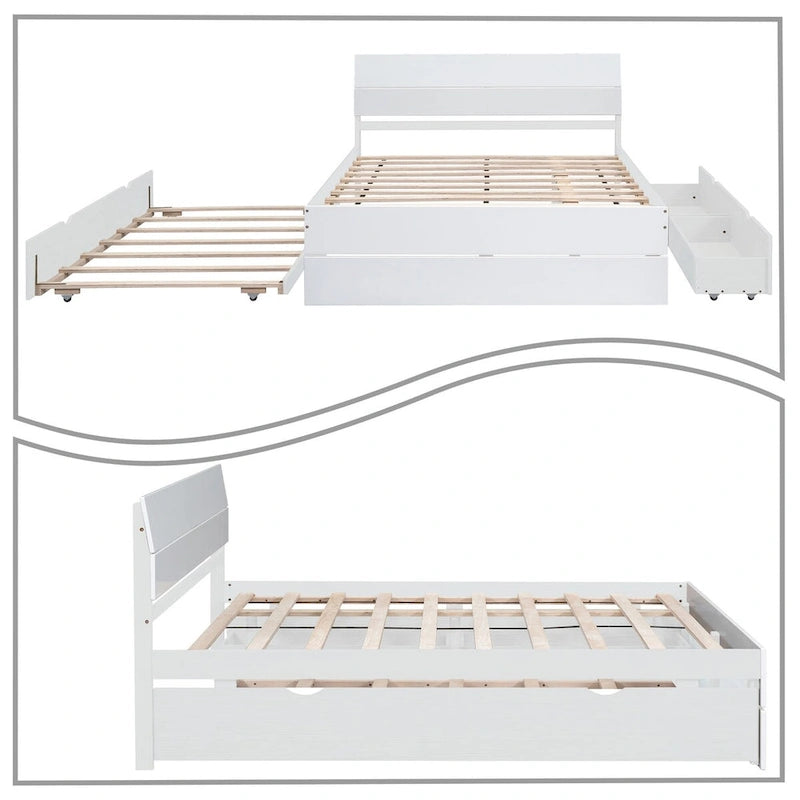 Cadre de lit plateforme en bois double de style ferme moderne avec lit gigogne simple