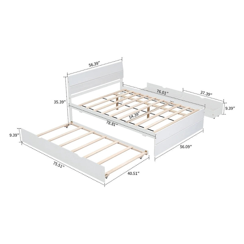 Cadre de lit plateforme en bois double de style ferme moderne avec lit gigogne simple