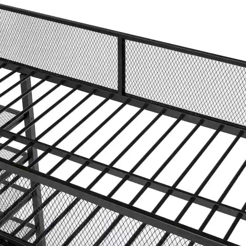 Lit mezzanine double en métal avec étagères à 4 niveaux et rangement, cadre de lit mezzanine double pour dortoir, garçons et filles, adolescents
