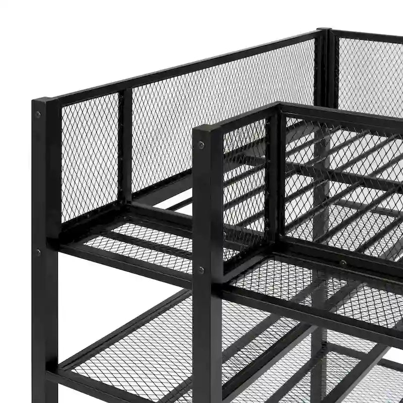 Lit mezzanine double en métal avec étagères à 4 niveaux et rangement, cadre de lit mezzanine double pour dortoir, garçons et filles, adolescents