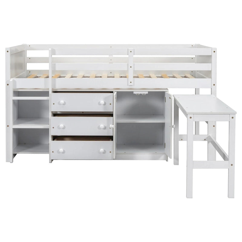 Lit mezzanine bas pour jumeaux avec bureau coulissant