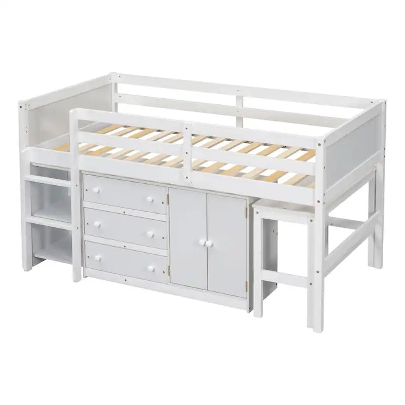 Lit mezzanine bas pour jumeaux avec bureau coulissant