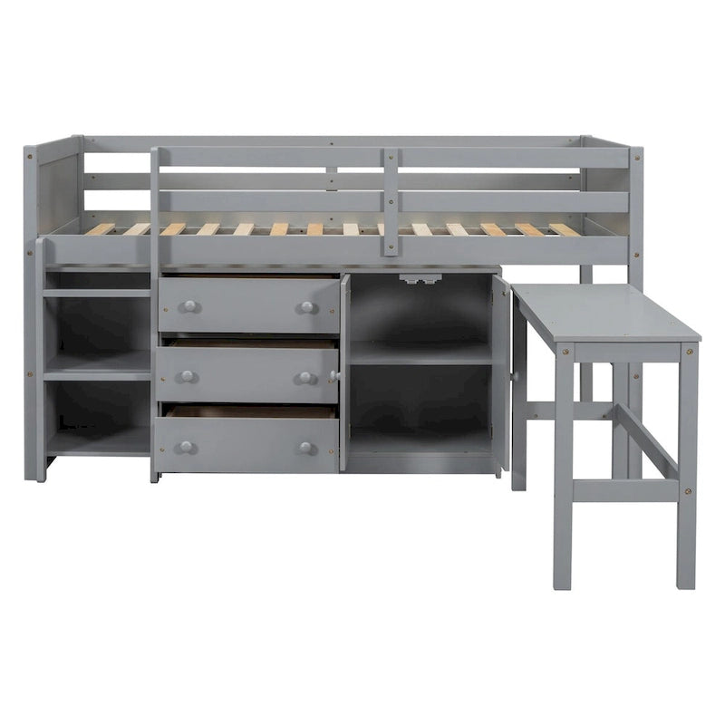 Lit mezzanine bas pour jumeaux avec bureau coulissant