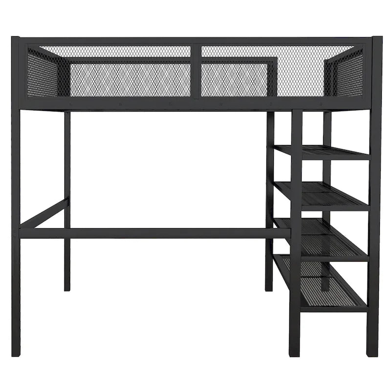 Lit mezzanine double avec quatre étagères
