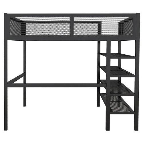 Lit mezzanine double avec quatre étagères