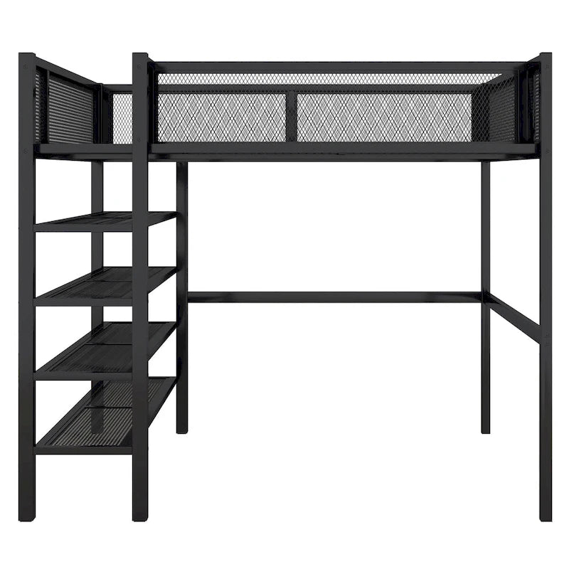 Lit mezzanine double avec quatre étagères