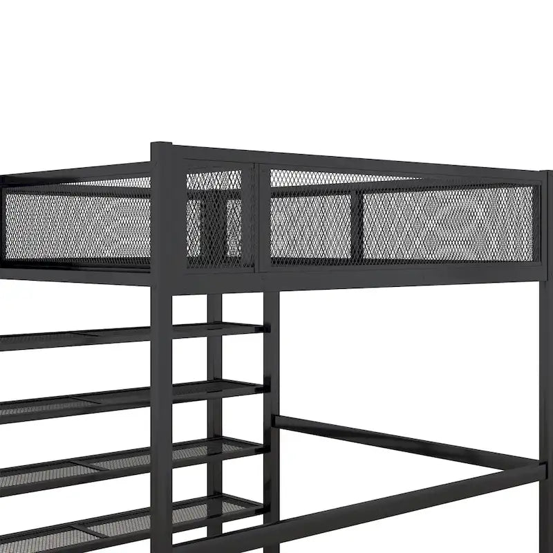 Lit mezzanine double avec quatre étagères