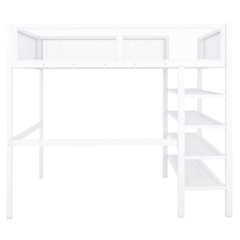 Lit mezzanine double avec quatre étagères