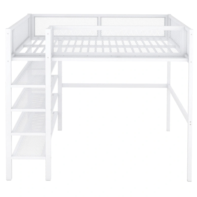 Lit mezzanine double avec quatre étagères