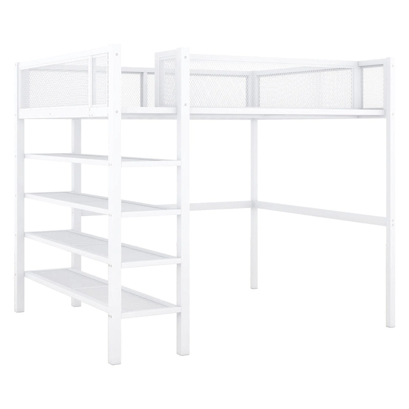Lit mezzanine double avec quatre étagères