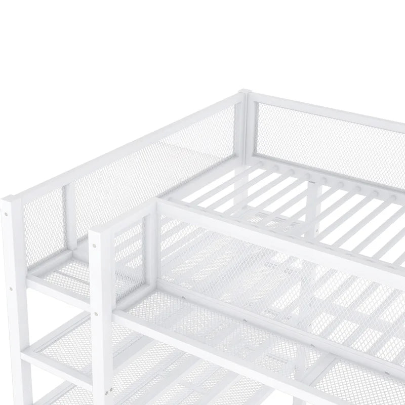 Lit mezzanine double avec quatre étagères