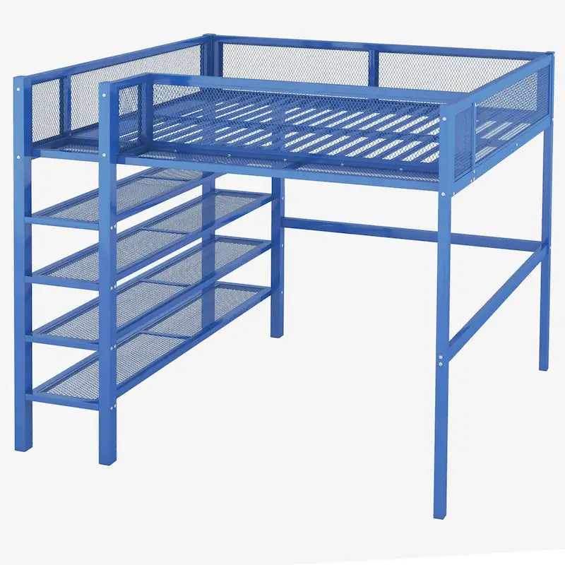 Lit mezzanine double avec quatre étagères