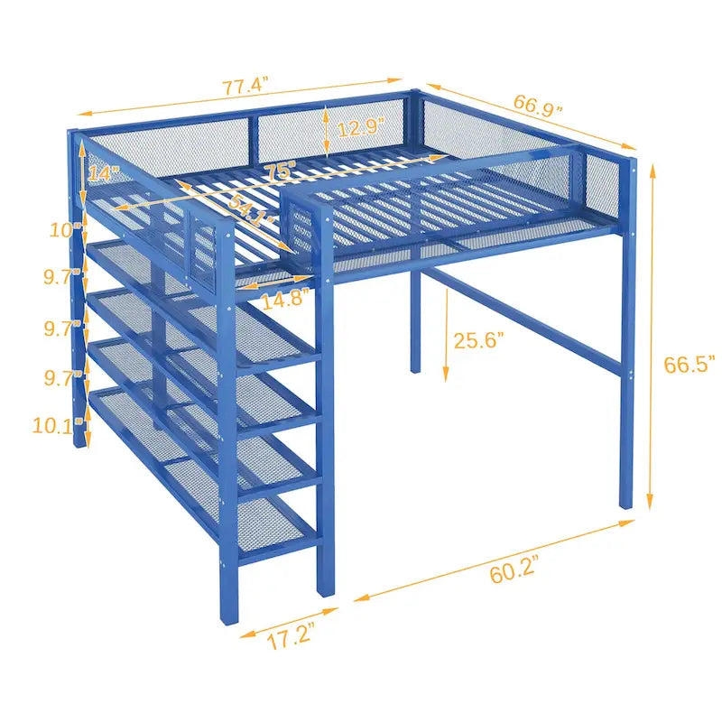 Lit mezzanine double avec quatre étagères