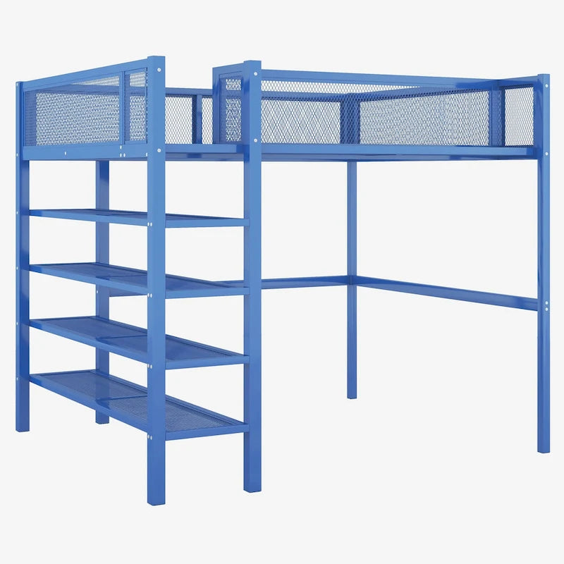 Lit mezzanine double avec quatre étagères