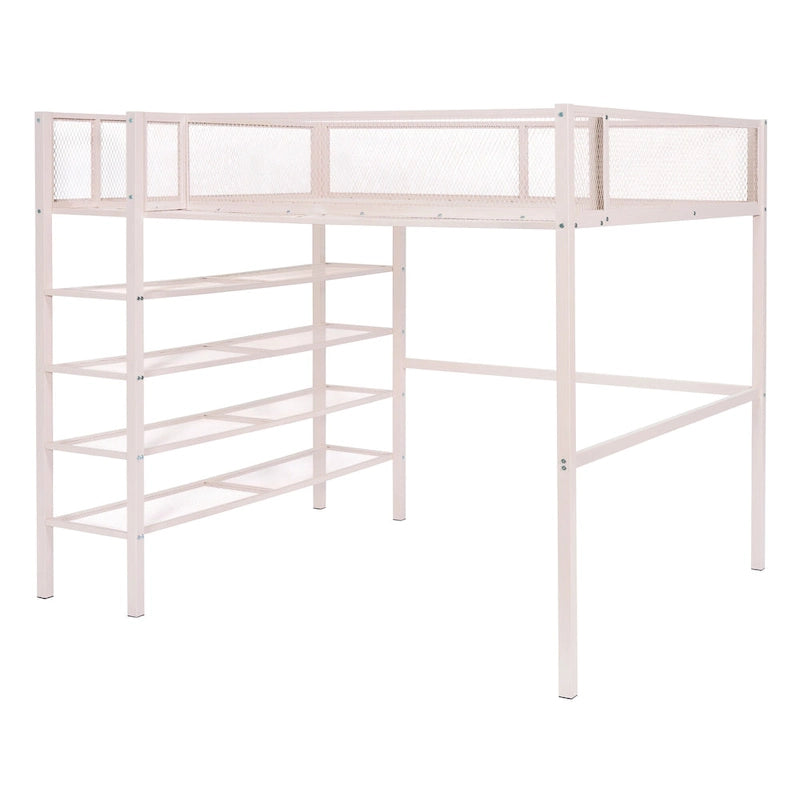 Lit mezzanine double avec quatre étagères