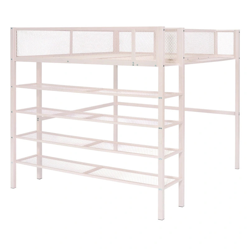 Lit mezzanine double avec quatre étagères