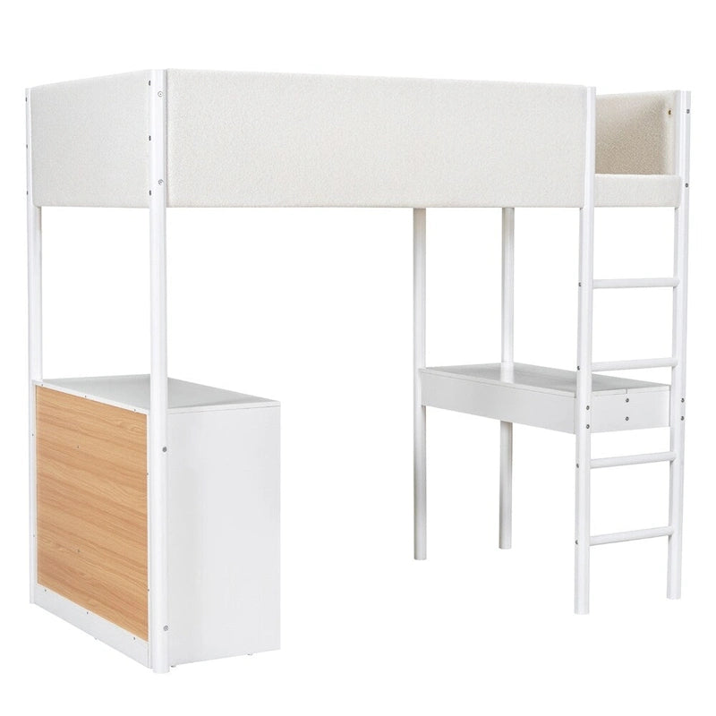 Lit mezzanine en bois, format simple, avec rangement et bureau convertible