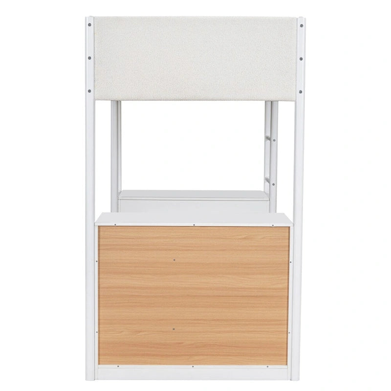 Lit mezzanine en bois, format simple, avec rangement et bureau convertible