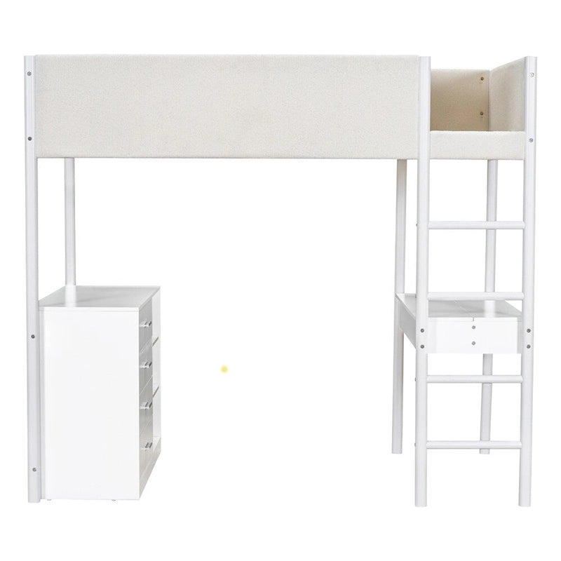 Lit mezzanine en bois, format simple, avec rangement et bureau convertible