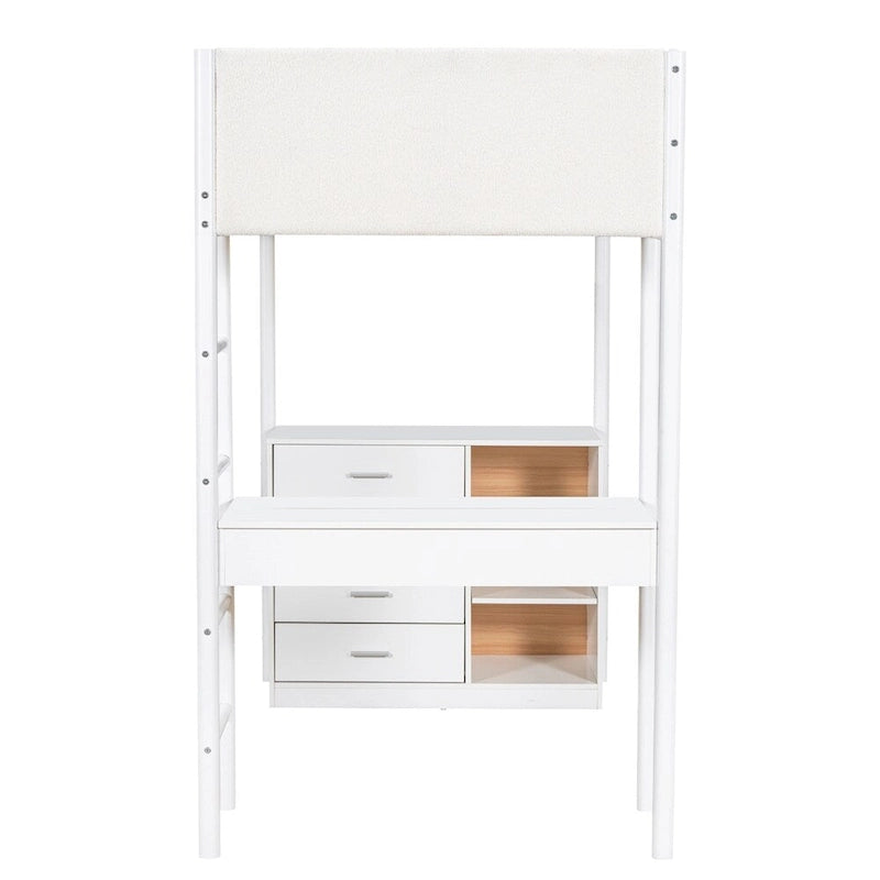 Lit mezzanine en bois, format simple, avec rangement et bureau convertible
