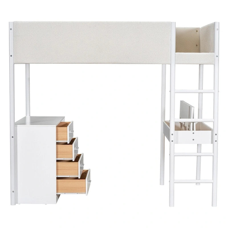 Lit mezzanine en bois, format simple, avec rangement et bureau convertible