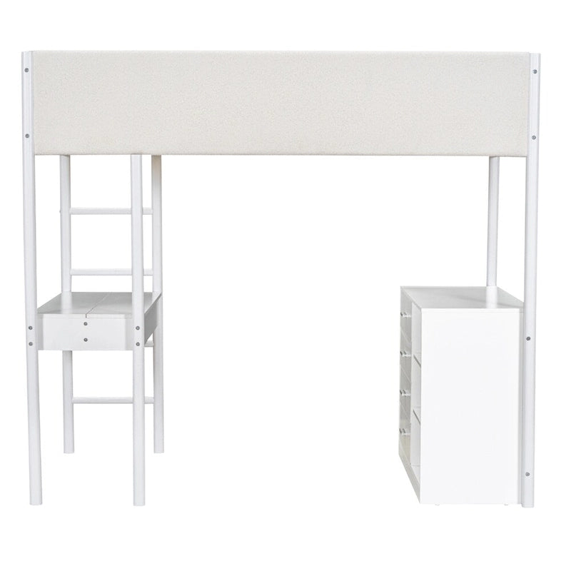 Lit mezzanine en bois, format simple, avec rangement et bureau convertible
