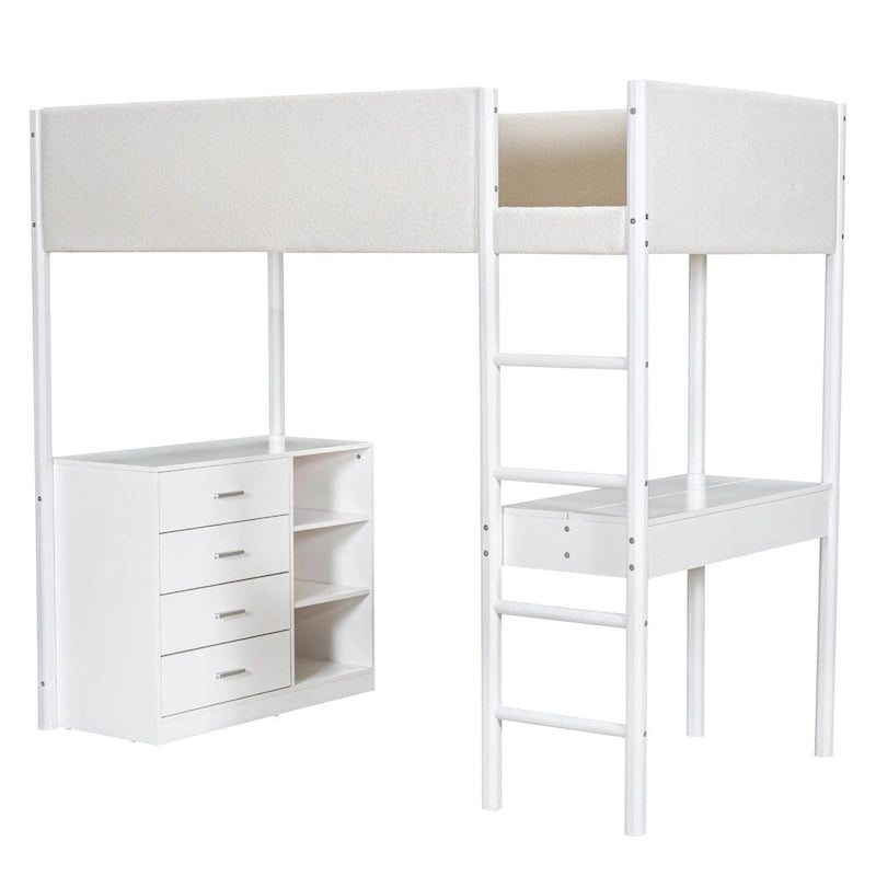 Lit mezzanine en bois, format simple, avec rangement et bureau convertible