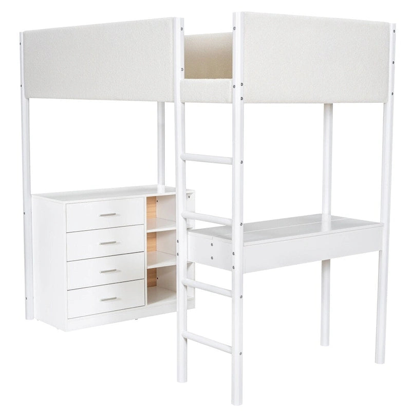 Lit mezzanine en bois, format simple, avec rangement et bureau convertible