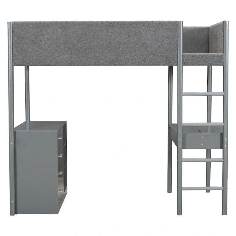 Lit mezzanine en bois, format simple, avec rangement et bureau convertible
