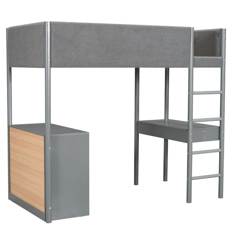 Lit mezzanine en bois, format simple, avec rangement et bureau convertible