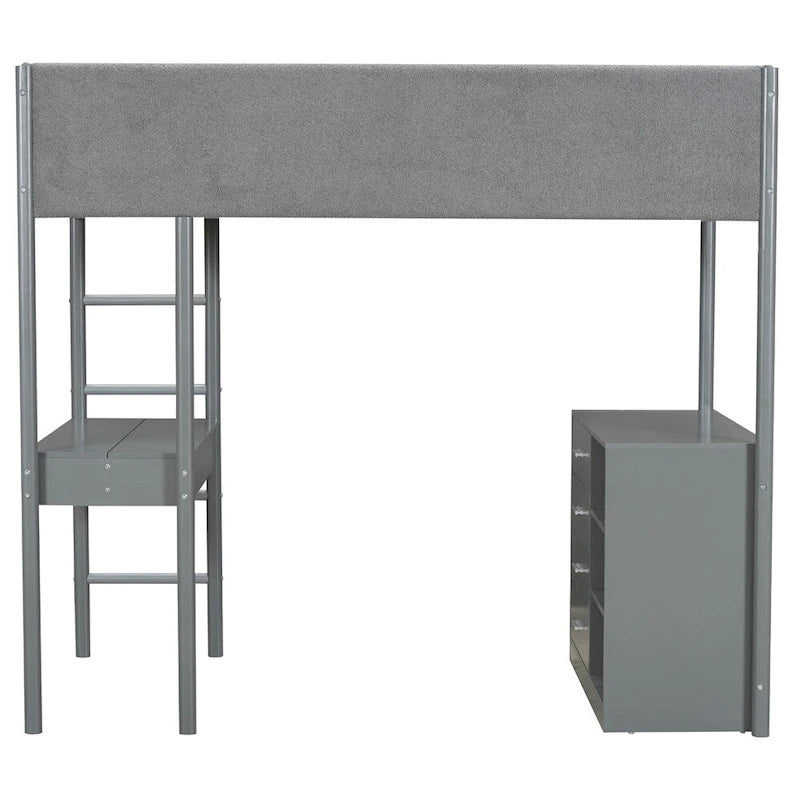 Lit mezzanine en bois, format simple, avec rangement et bureau convertible