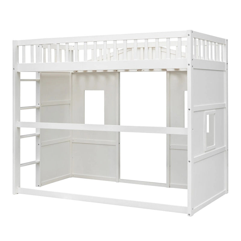 Lit mezzanine en bois avec échelle et design "Maison de la créativité" pour lit simple