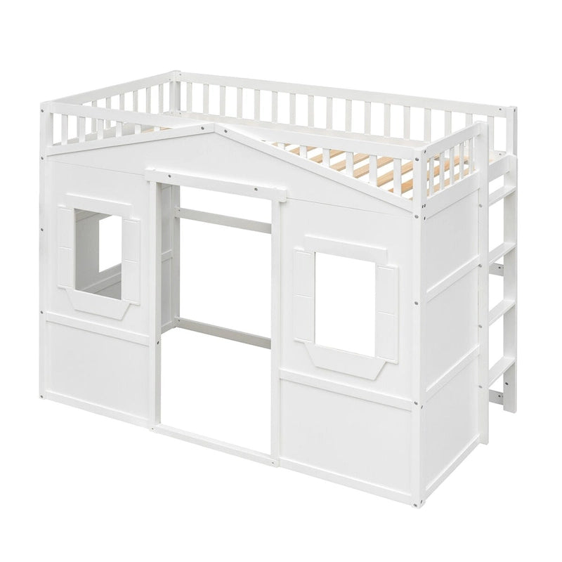 Lit mezzanine en bois avec échelle et design "Maison de la créativité" pour lit simple