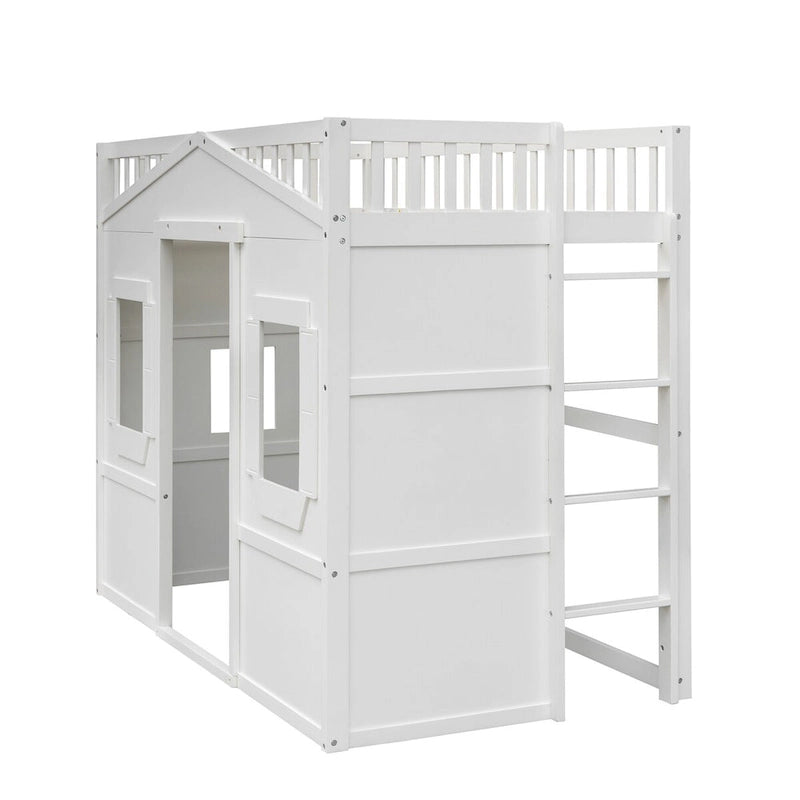 Lit mezzanine en bois avec échelle et design "Maison de la créativité" pour lit simple