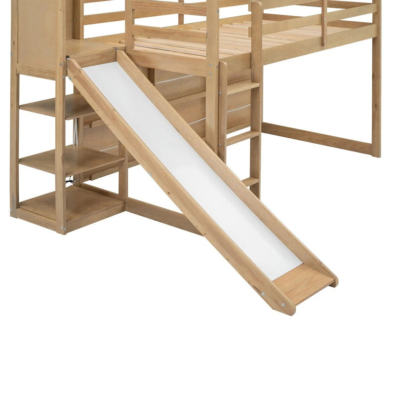 Lit mezzanine cabane en bois de taille double avec toboggan
