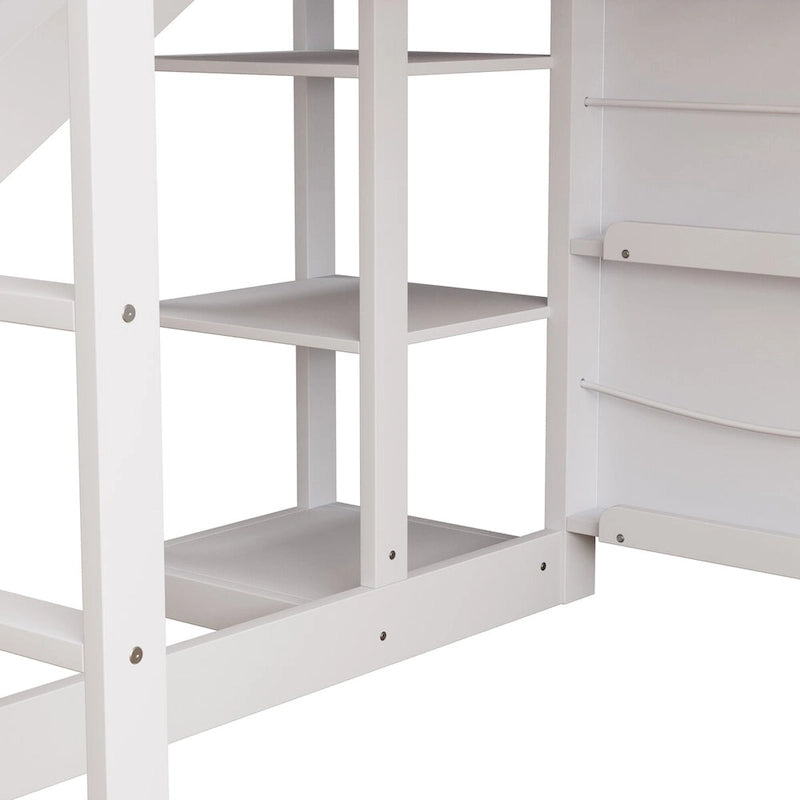 Lit mezzanine cabane en bois de taille double avec toboggan