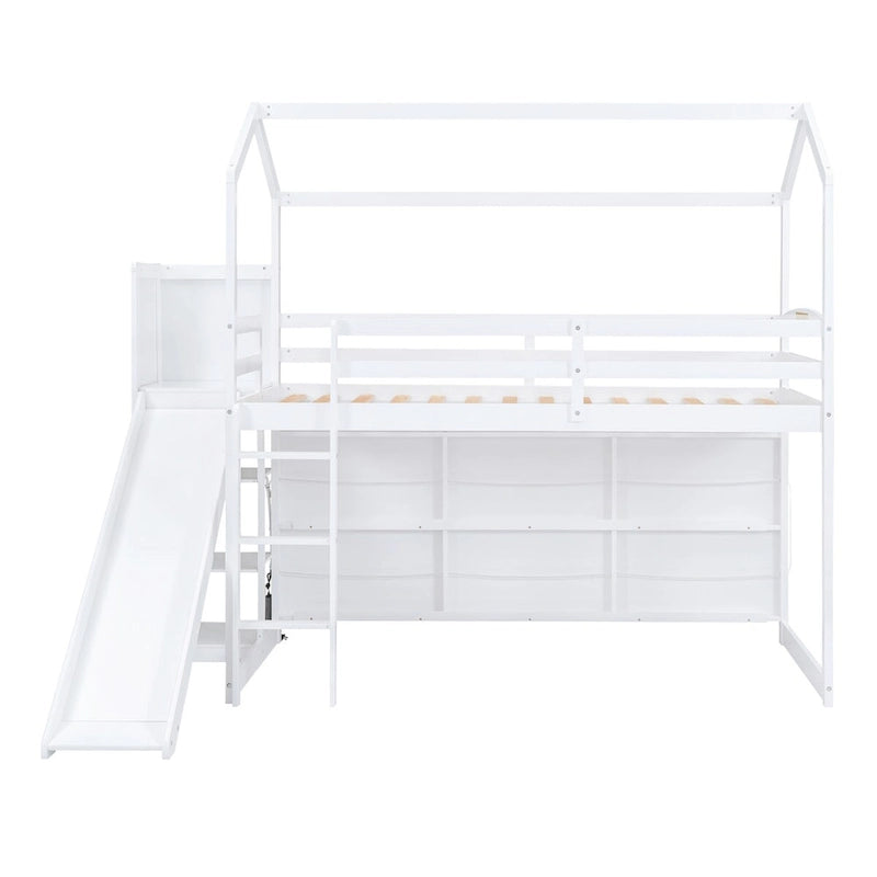 Lit mezzanine cabane en bois de taille double avec toboggan
