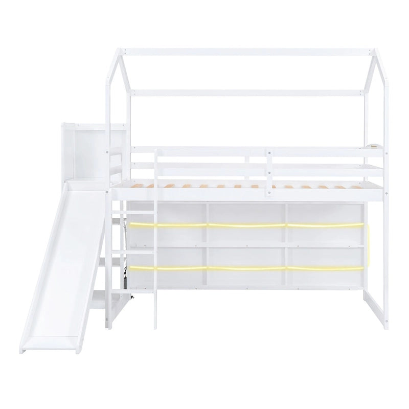 Lit mezzanine cabane en bois de taille double avec toboggan