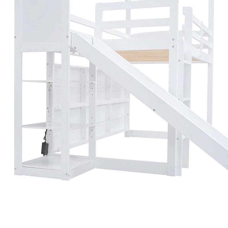 Lit mezzanine cabane en bois de taille double avec toboggan