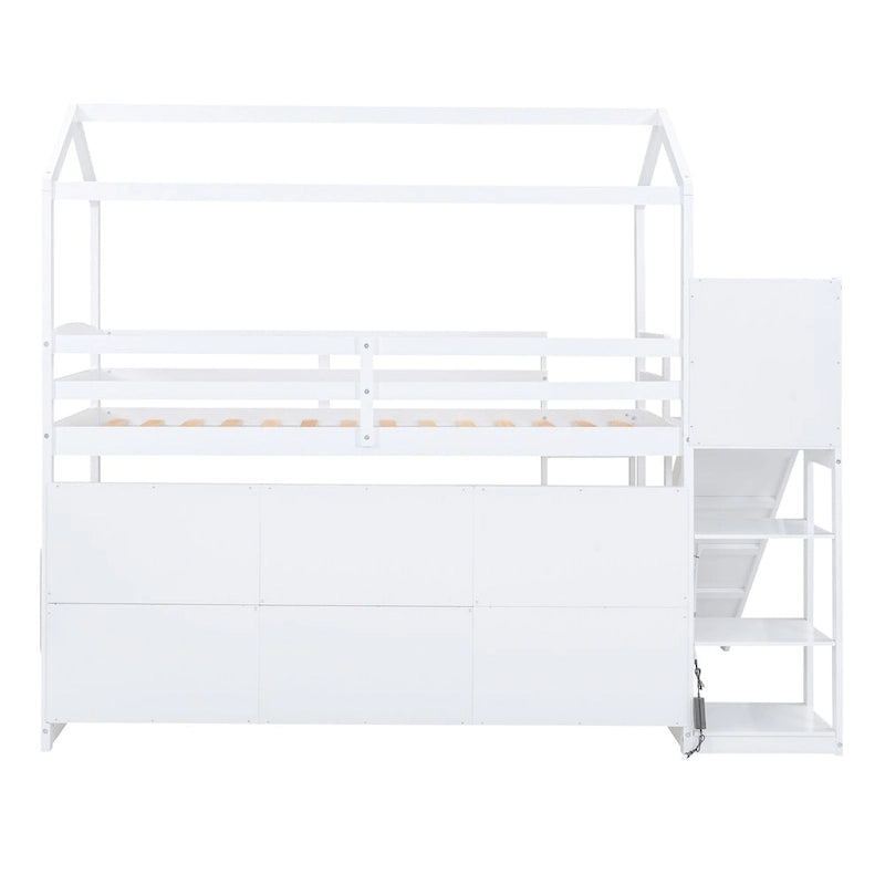 Lit mezzanine cabane en bois de taille double avec toboggan