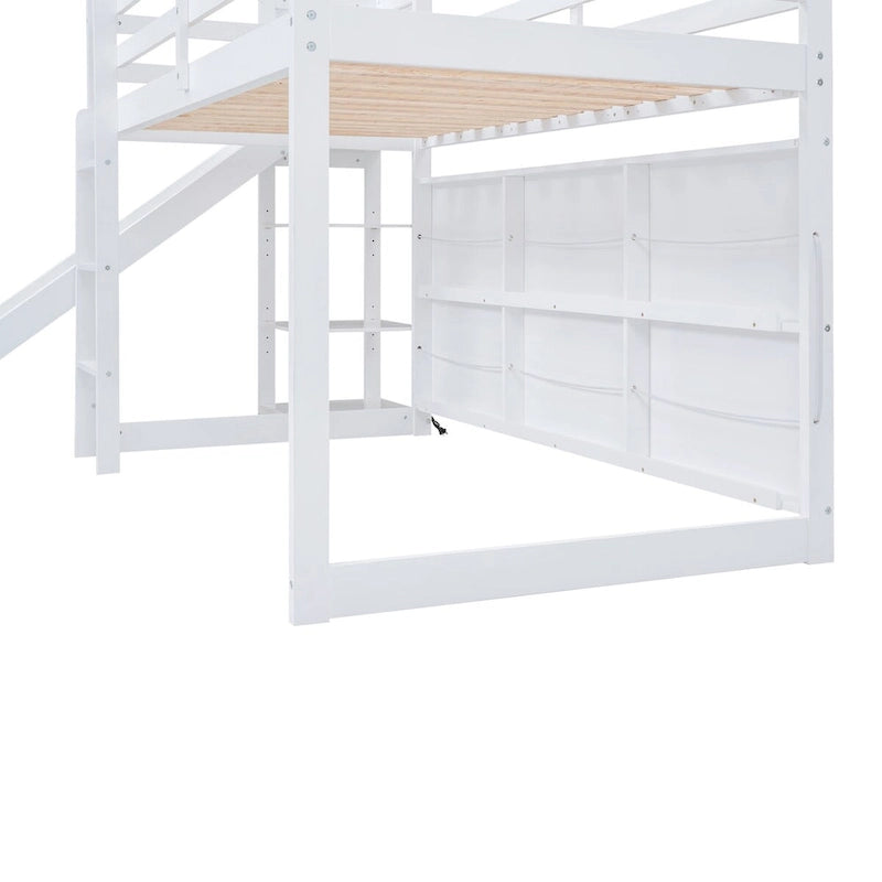 Lit mezzanine cabane en bois de taille double avec toboggan