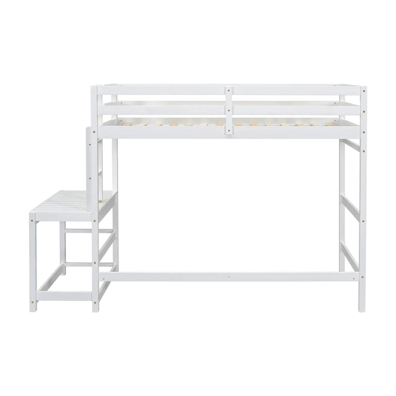 Lit mezzanine double avec plateforme d'atterrissage à échelle, échelles, garde-corps