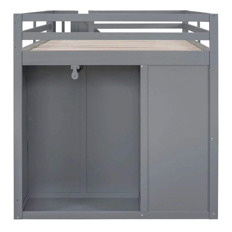 Lit mezzanine en bois pleine taille avec armoires intégrées