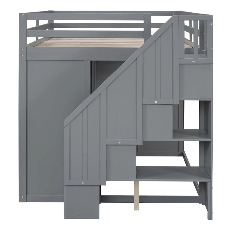 Lit mezzanine en bois pleine taille avec armoires intégrées