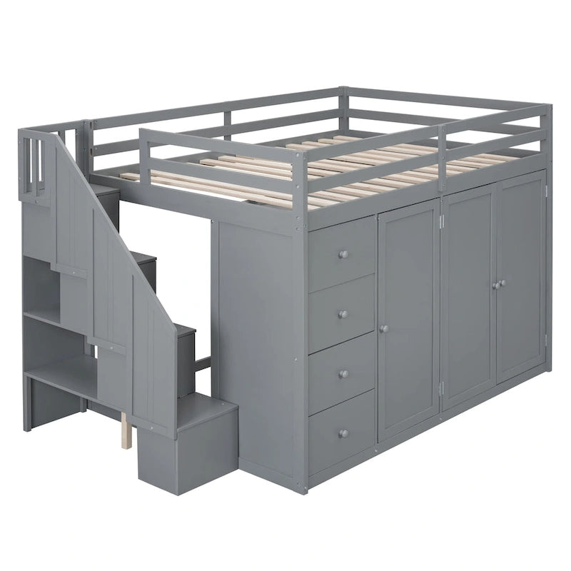 Lit mezzanine en bois pleine taille avec armoires intégrées