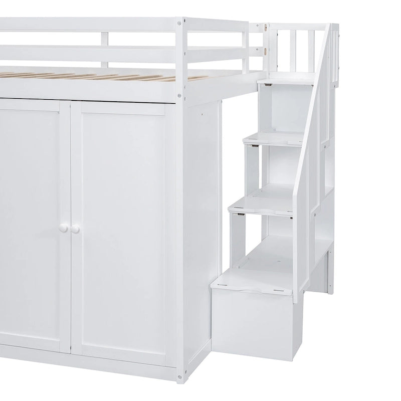 Lit mezzanine en bois pleine taille avec armoires intégrées