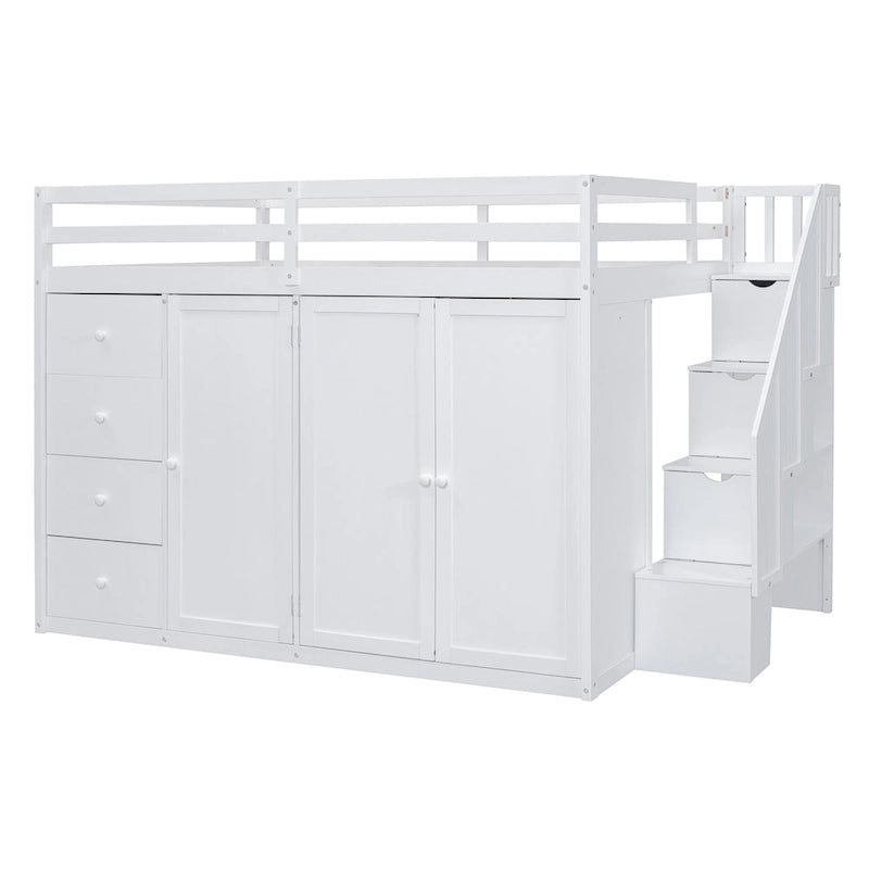 Lit mezzanine en bois pleine taille avec armoires intégrées
